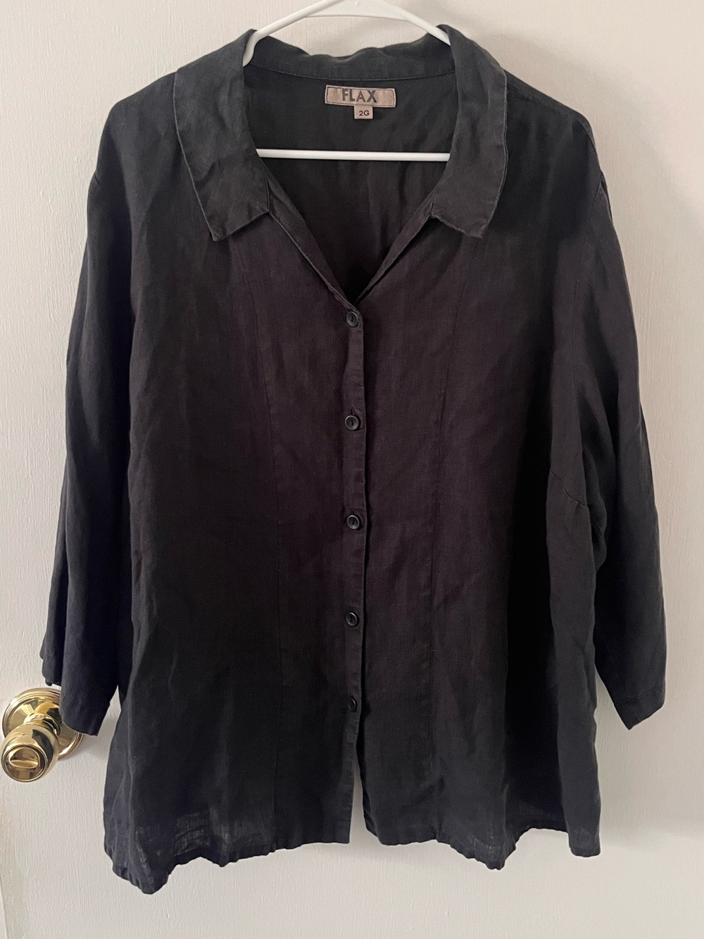 FLAX Button Down Black Shirt 100% Linen Size 2G